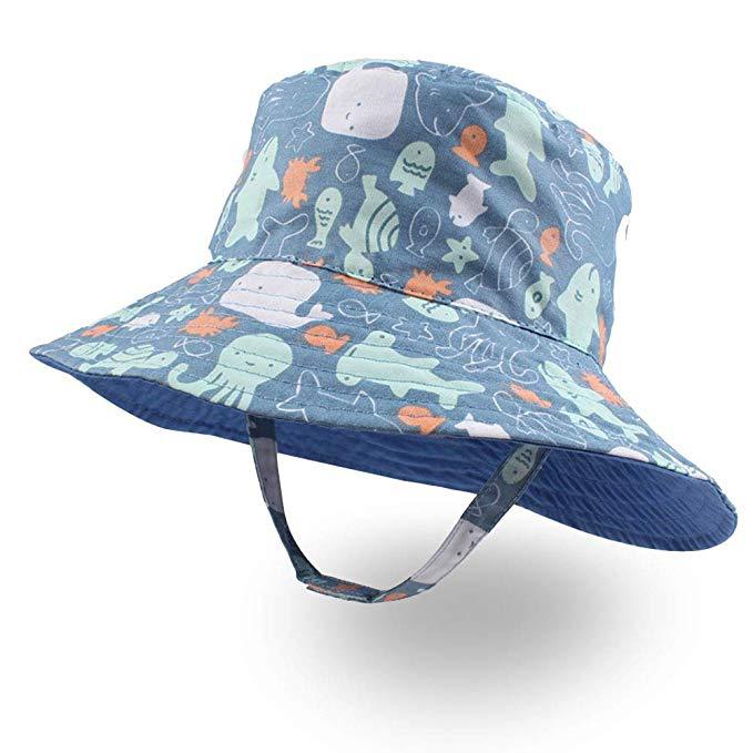 FtingSun Baby Boys Cotton Dinosaur Bucket Hat Summer Outdoor Sunhat 50+UPF With Adjustable Chin Strap Aged 6M-5Y
