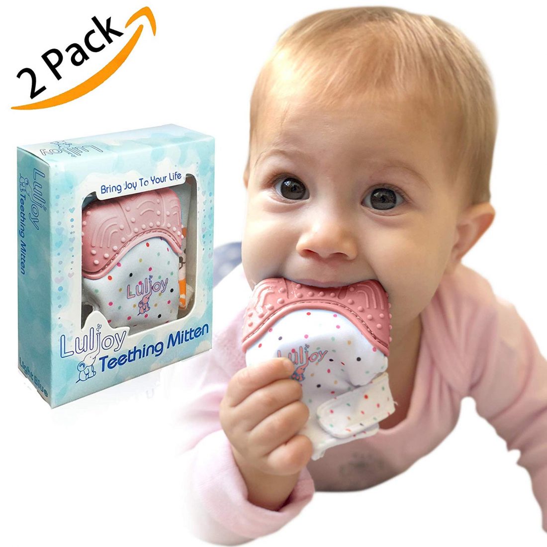 Liname 2 Pack Teething Mitten with Soothing Toy Infant Teething Mitten Crinkle Sound and Textured Silicone to Soothe Sore and Swollen Gums Baby Chew Toy and Teething Glove 